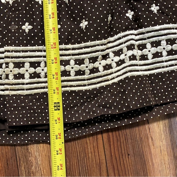 1970s M.G.M. Brown Polka Dot Halter Maxi Dress Prairie Embroidered Hem Sz 10 - Picture 10 of 16